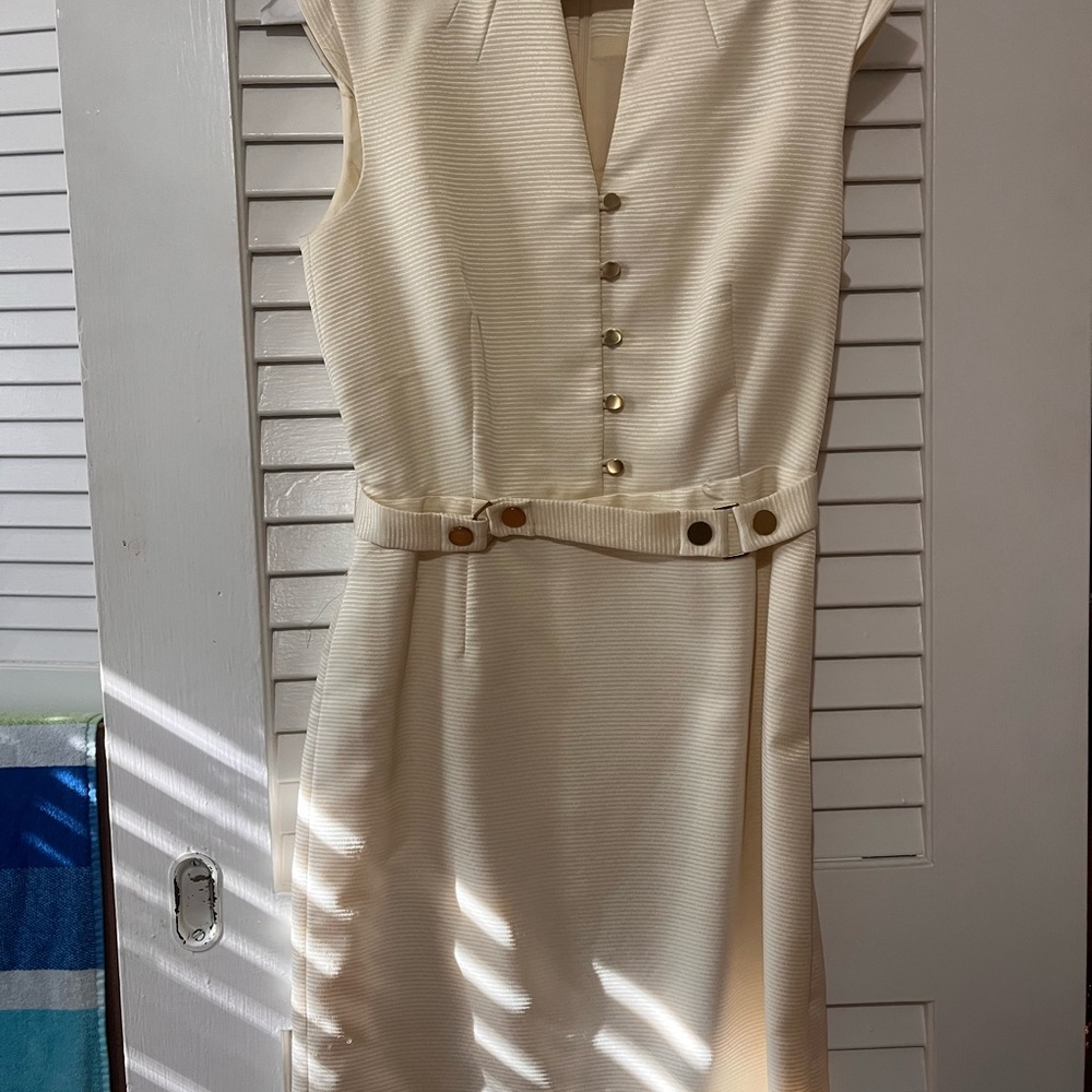 ANTONIO MELANI Cream Button-Front Midi Sheath Dress